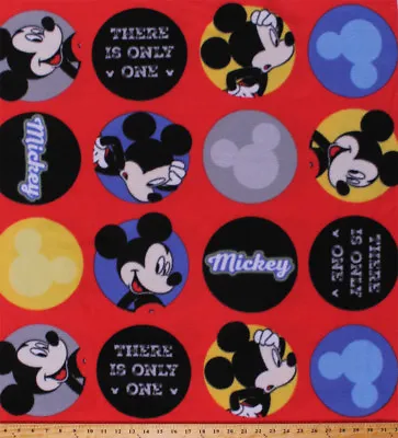 Mickey Mouse There Is Only One Circles Kids Red Fleece Fabric Print BTY A335.19 • $9.97