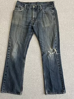 Levis 527 Jeans Mens 34x31 Blue Denim Cotton Slim Bootcut Dark Distressed Faded • $24.99