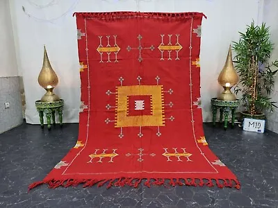 Moroccan Handmade Cactus Silk 5'1''x7'8'' Sabra Geometric  Red Yellow  Carpet  • $399