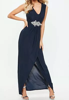 Ex Misguided Navy Maxi Dress Cocktail Party Evening Prom Dress  Size 4 - 8 • £12.99