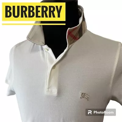 BURBERRY LONDON Polo Shirt Short Sleeve White Logo Cotton 100% Men Size S Used • $58