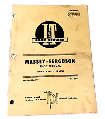 I&T Service MF-29 MASSEY FERGUSON Tractor Shop Manual Models MF175 MF180 • $29.99