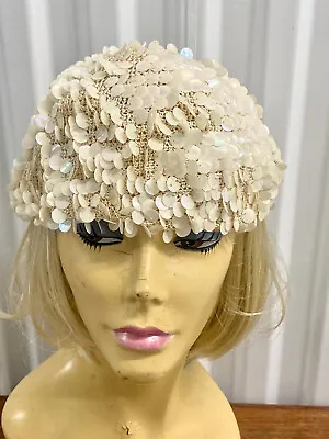 Vintage 1970s Faux Mother Of Pearl Discs Hat Made In Italy • $26.99