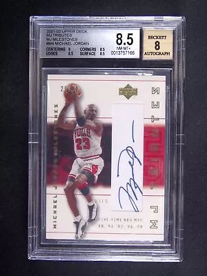 2001-02 Upper Deck MJ Tribute Michael Jordan #M4 Milestones Auto /30 BGS 8.5 • $3400