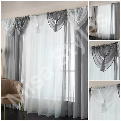 £7.49 • Buy Diamante Jewel Sparkle Bling Plain Voile Swags Net Curtain Pelmet Valance Drapes