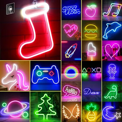 USB/Battery LED Neon Sign Light Wall Hanging Kids Bedroom Night Lamp Party Decor • £11.51
