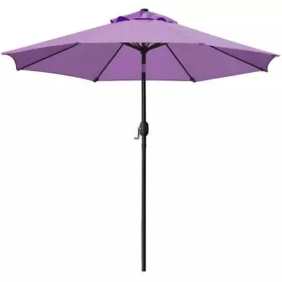 Dyiom Market Umbrella 9' Black Aluminum Push Button Tilt Crank Patio Lift Purple • $216.17