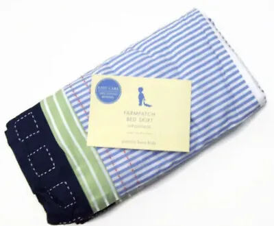 Pottery Barn Kids Easy Care Farmhouse Patch Blue Stripes Baby Crib Bed Skirt • $11.04