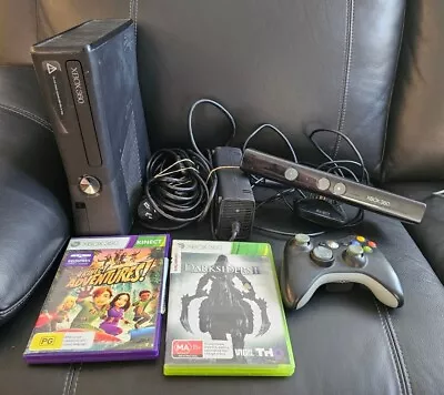Black Microsoft Xbox 360 Slim 250gb Console + Kinect + Games + Controller • $114.99