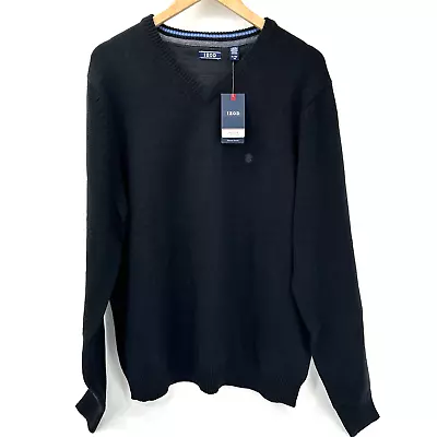 IZOD Sweater Mens XL Black V-Neck Pullover Long Sleeve Classic Knit NEW • $24.99