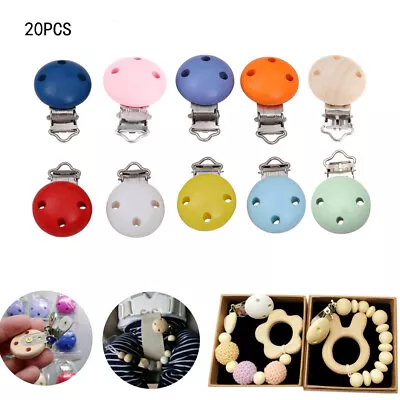 20pcs Safety Wooden Baby Pacifier Clip Soother Clasps Holders 3 Hole Mixed Color • $13.39