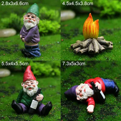 4Pcs Fairy Garden Gnomes My Little Friend Drunk Dwarfs Statue Gifts Decoration • $8.51