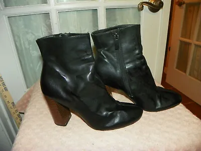 Merona Chunky High Heel Ankle Booties Faux Leather Side Zipper Black Joelle 7 M • $19.95