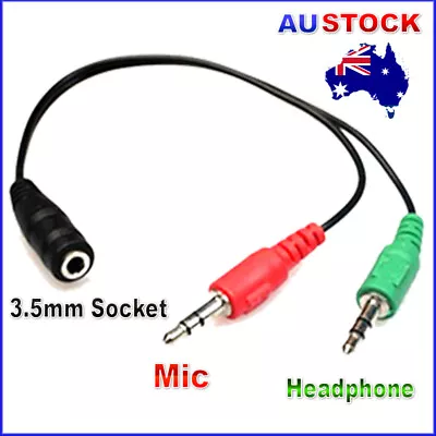 3.5mm Female To 2 Male Mic Audio Headphone Splitter Cable AUX Headset Microphone • $3.49