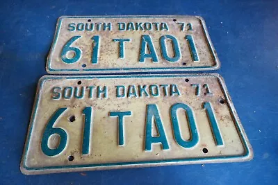 Vintage Matching Pair South Dakota License Plates 1971 61 T A01 Lot 23-35 • $9.99