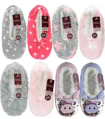 £5.49 • Buy Sherpa Lined Ballerina Slippers Ladies Fleece Bed House Ballet Slipper Grips