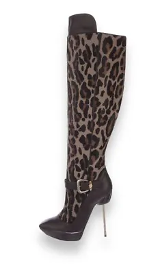 Authenticated Versace Over The Knee Pony Hair Leopard Print Boots Size 38 US 8 • $425