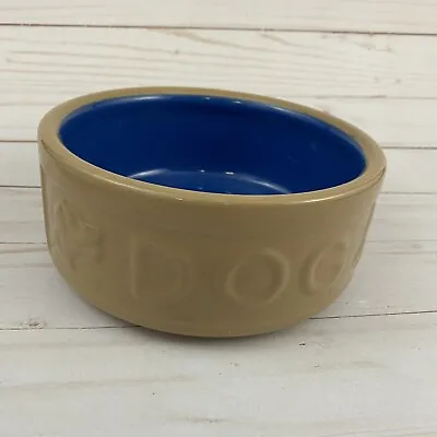 Mason Cash Stoneware Dog Food Bowl Tan & Blue Raised Lettering  6  X 2.5  A2 • $28