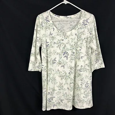 Pure Jill Ballet Sleeve Tunic Top SP Small Petite Modal Cotton Floral Scoop Neck • $18.99