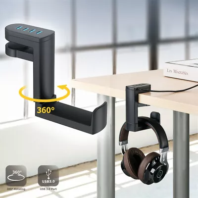 $28.57 • Buy 360° Headphone Stand Headset Earphone Hook Hanger Holder + USB 3.0 2.0 Data Hub