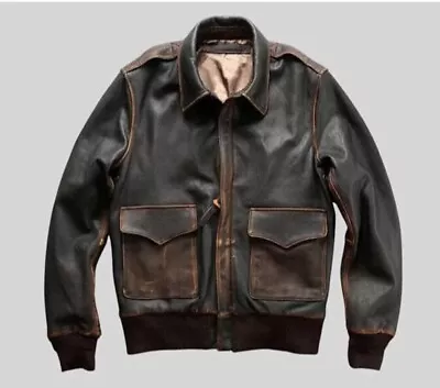 A2 G1 Aviator Brown Distressed Pilot Vintage Bomber Air Force Leather Jacket • $86.42