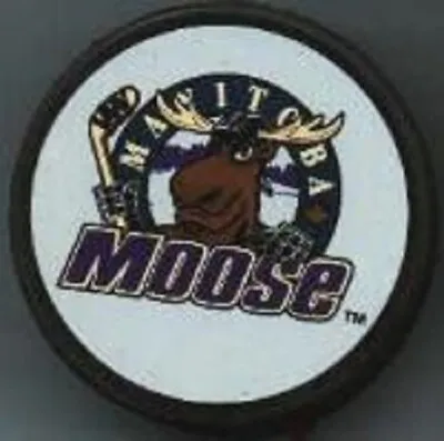IHL MANITOBA MOOSE Original Logo SOUVENIR PUCK InGlasCo Back - #BL • $21.99