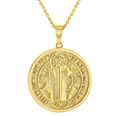 Gold Plated Reversible Religious Saint Benedict Medal Pendant Necklace 19  • $9.99