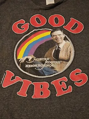 Mr Rogers Good Vibes Grey T Shirt Size Medium M Neighborhood Rainbow • $9.99