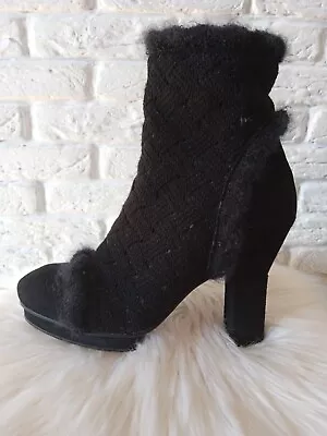 MISSONI Black Leather&Fabric Heels Boots Size US Ladies 7 EU 39 • $65