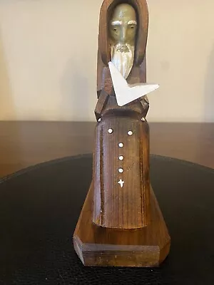 Vintage Wood Monk Bookends Friar Reading Book Bible Hooded Men Detailed Wooden • $35