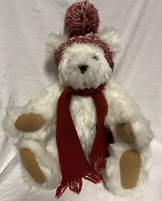 Vermont Teddy Bear All White W/ Red Scarf & Hood 15” W/ Moving Arms And Legs • $57.99