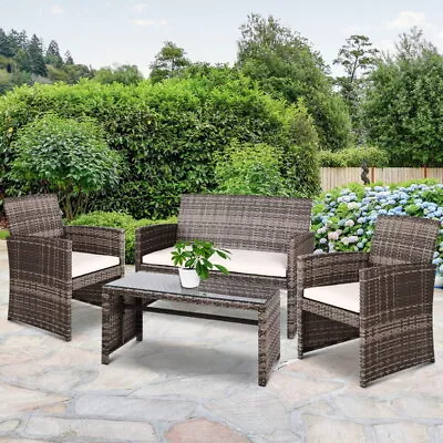 4 Pcs Outdoor Sofa Set Rattan Chair Table Setting Garden Furniture Grey • $268.75