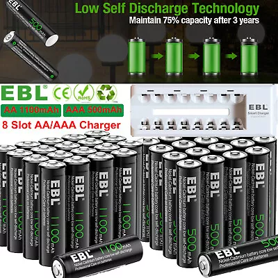 EBL Ni-Cd Rechargeable AA AAA Batteries Solar Light Battery 4/8 Slot Charger LOT • $7.19