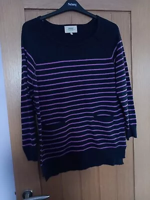 Papaya Weekend Navy & Purple Stripe Jumper With Pockets Size 12 • £2