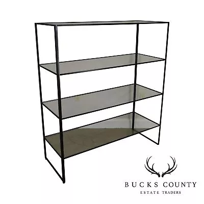 Mid Century Black Wrough Iron And Glass 4 Tier Etegere • $695