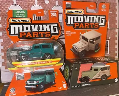 Lot Of 2 Matchbox Moving Parts Toyota Land Cruiser FJ40 Beige & Green Dcast 1:64 • $13.89