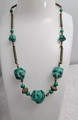 Vintage Turquoise Color Glass And Brass Spacers Turquoise Beads Necklace. ... • $38.56