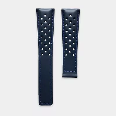 Navy Blue Genuine Leather Perforated Racing Watch Strap Band Made For TAG Heuer • £35