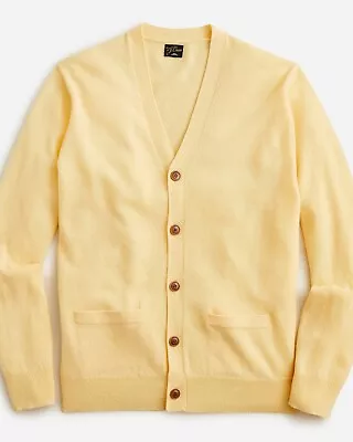 J. CREW Men's 100% Cashmere V-neck Cardigan Sweater Pale Banana Yellow $198 NWT • $129.99