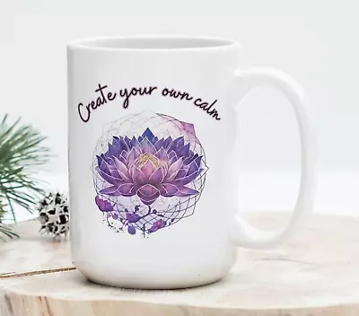 Create Your Own Calm Coffee Tea Mug Cup 15 Oz Peaceful Illustration By Mugzan • £14.47