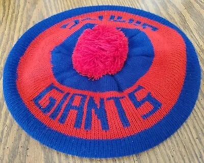 New York Giants Football Hat Cap Beanie NFL Blue/Red Pom Pom Knit VINTAGE • $18.95