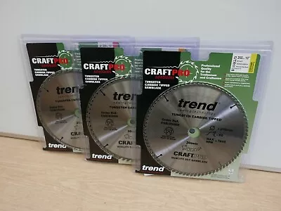 3 X TREND 250MM TCT TABLE MITRE SAW BLADES DEWALT MAKITA BOSCH 48T 60T 80T • £79.89