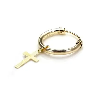 9ct Gold Single Sleeper Hoop Earring With Cross / Mens Earrings • £46