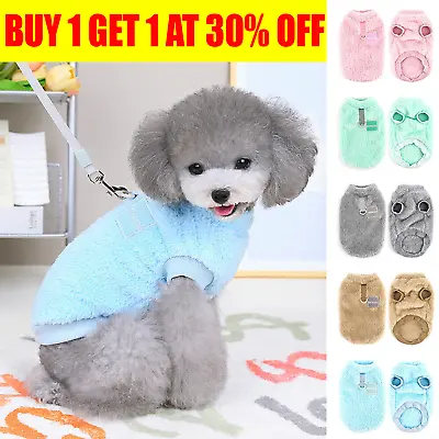 Pet Fleece Clothes Puppy Dog Jumper Sweater Small Yorkie Cat Coat Vest&Lead Ring • £10.42