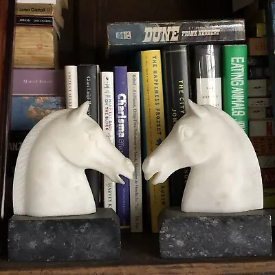 2 Vintage Art Deco Marble Horse Heads Bookends Statues • $135