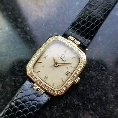 Ladies Omega 18k Solid Gold Diamond 1980s Quartz Dress Watch 18mm Swiss RAC2 • $2452.72