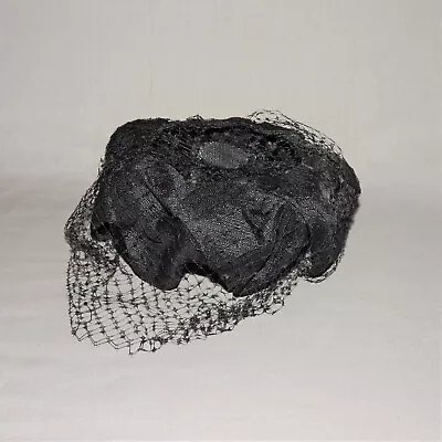 Vintage Black Halo Ring Hat With Short Net Veil • $12.95