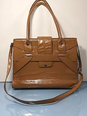 MELIE BIANCO Large Honey Caramel Tan Vegan Patent Leather Satchel Crossbody Bag • $30