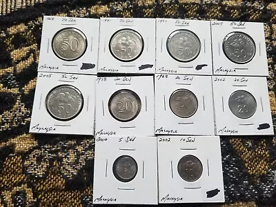 Malaysia : Collection Of 10 Different Circulated Coins - Ii • $17.50