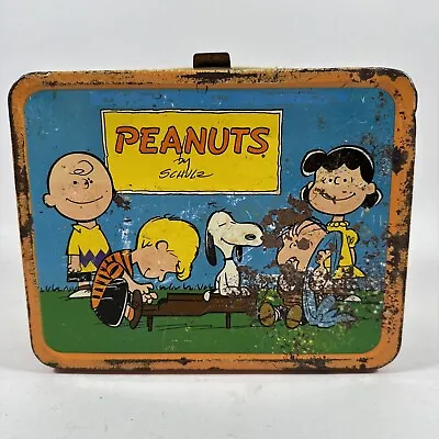 Vintage Peanuts 1950s Lunch Box Orange Charlie Brown Schulz • $22.49